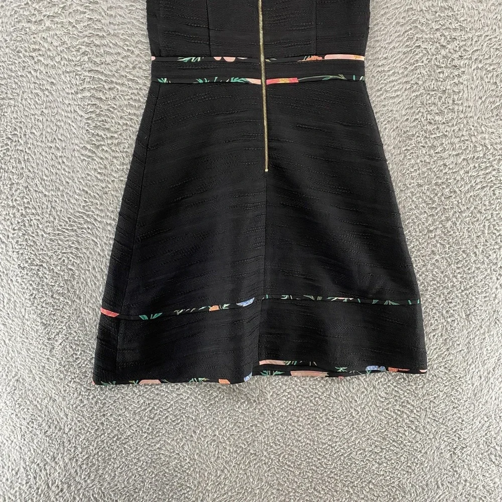 Kate Spade New York Tweed Dress Womens 4 Black Fit Flare‎ Floral Blossom Trim